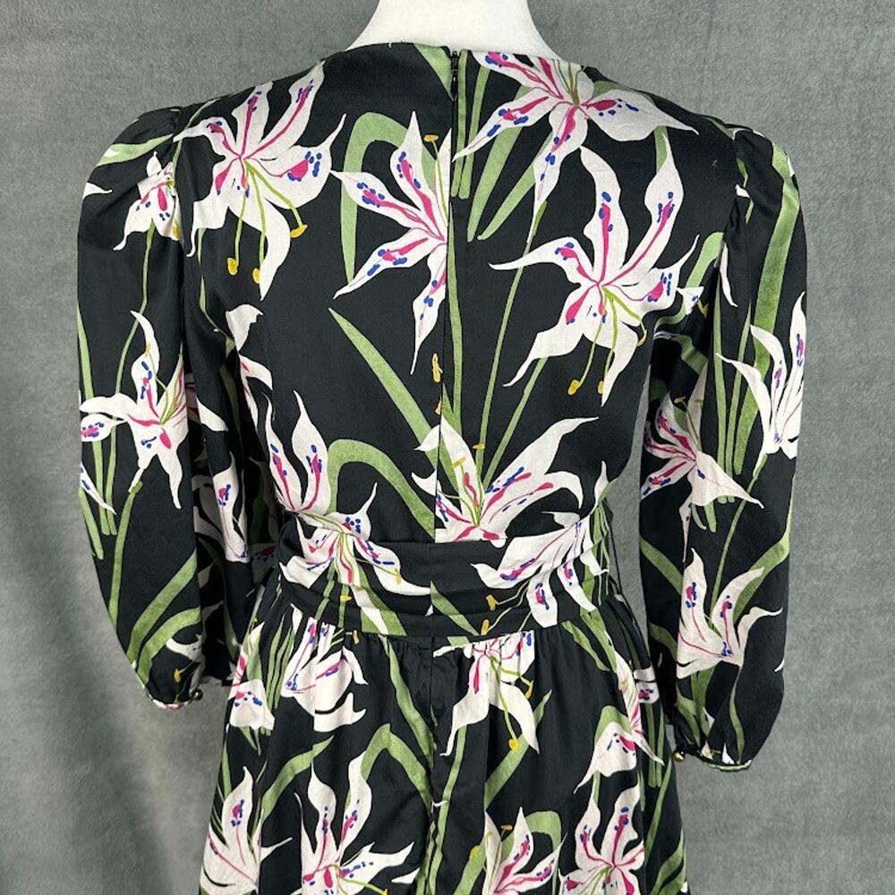 Borgo De Nor Dress Womens 10 Black Floral Anita V Neck Ruffle Hem Feminine - Picture 7 of 16